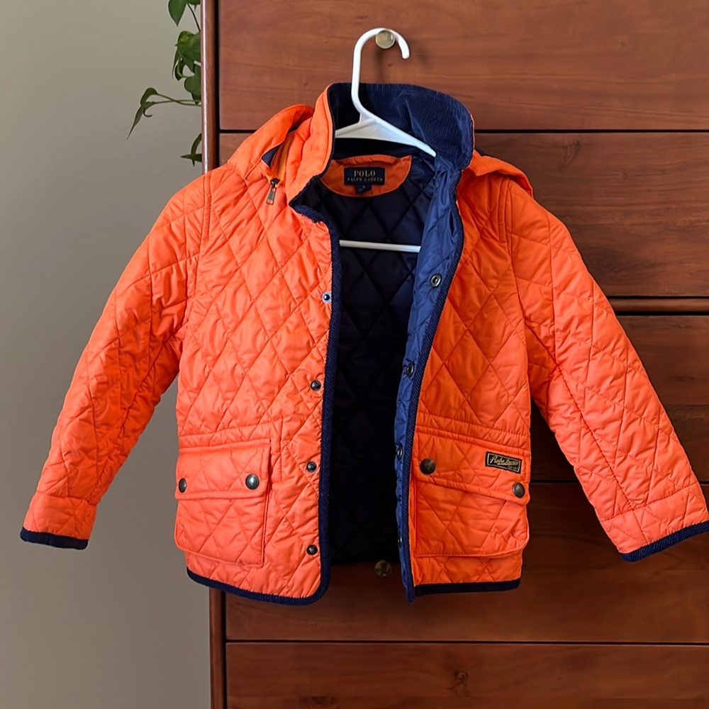 Ralph Lauren Quilted Orange and Navy Kids Jacket, Size 5